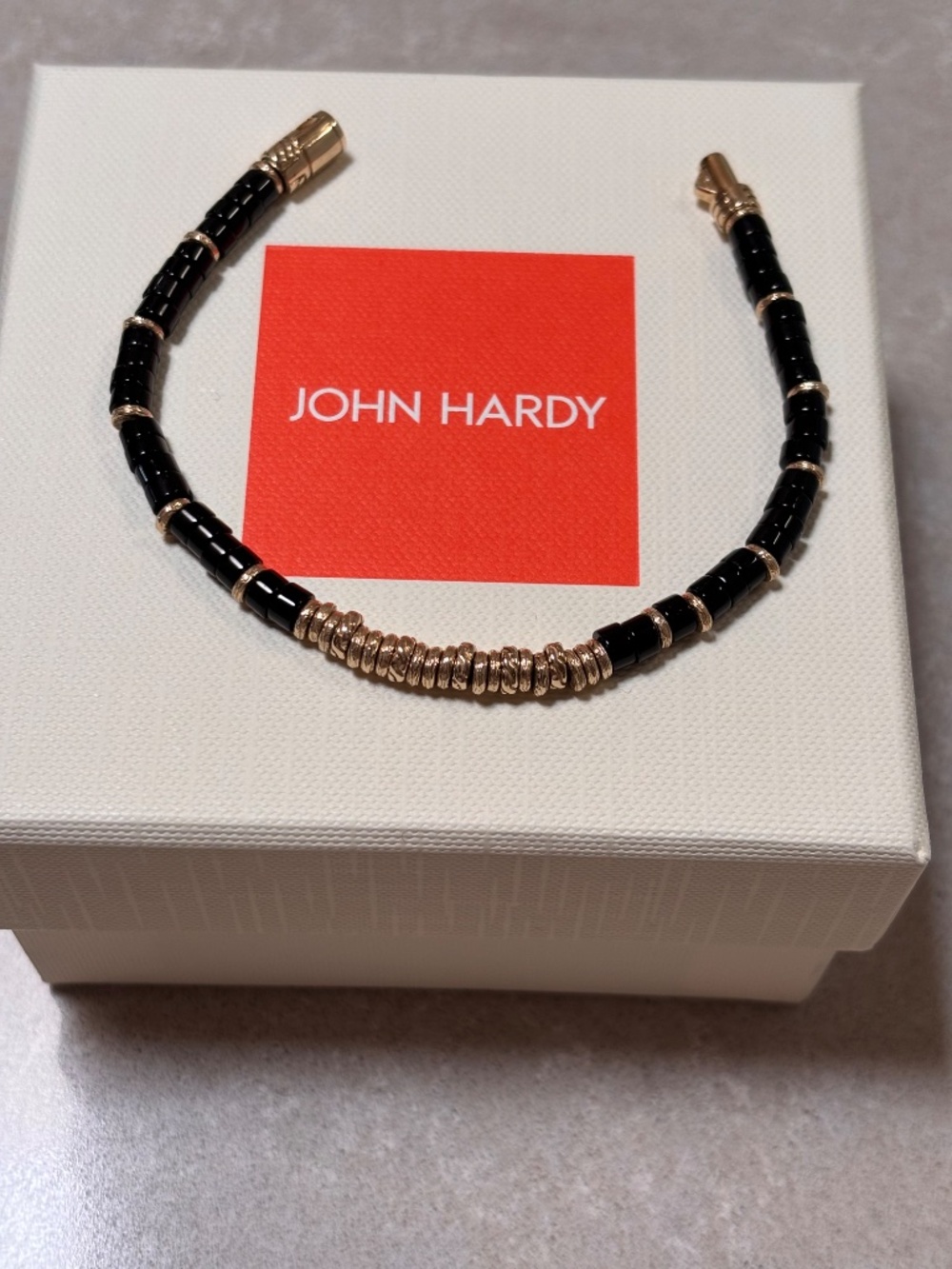 John Hardy Heishi Black Onyx and Gold Bracelet